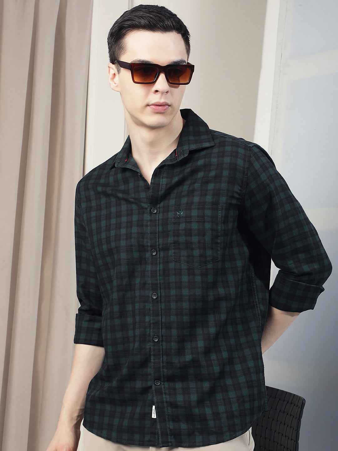 Green Checked 100% Cotton Shirt