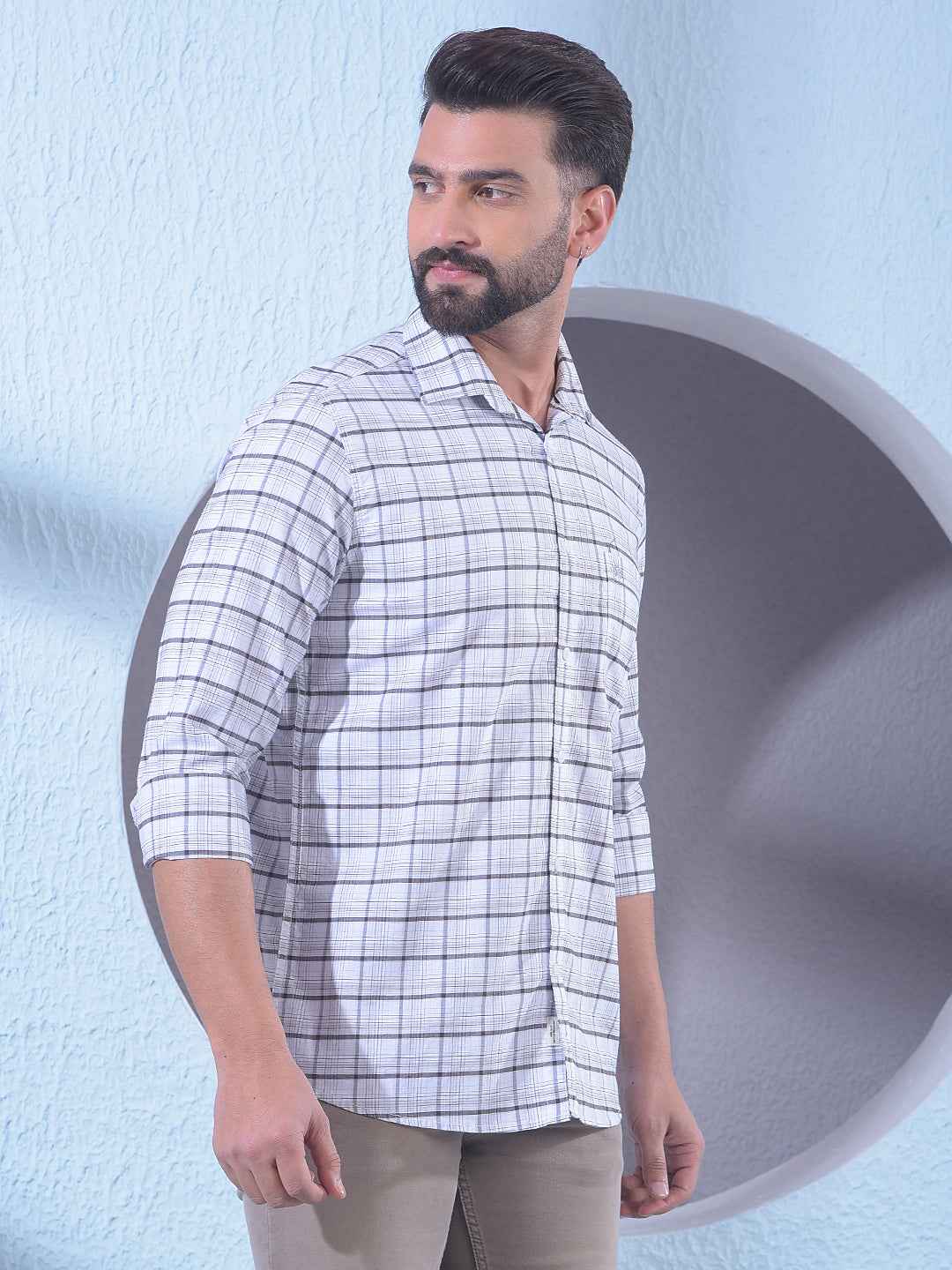 Brown Checked 100% Cotton Shirt