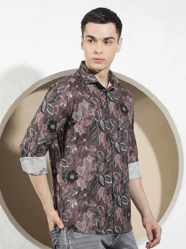 Purple Floral Print Shirt