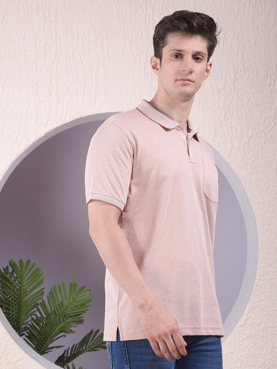 Peach Polo-Neck T-Shirt