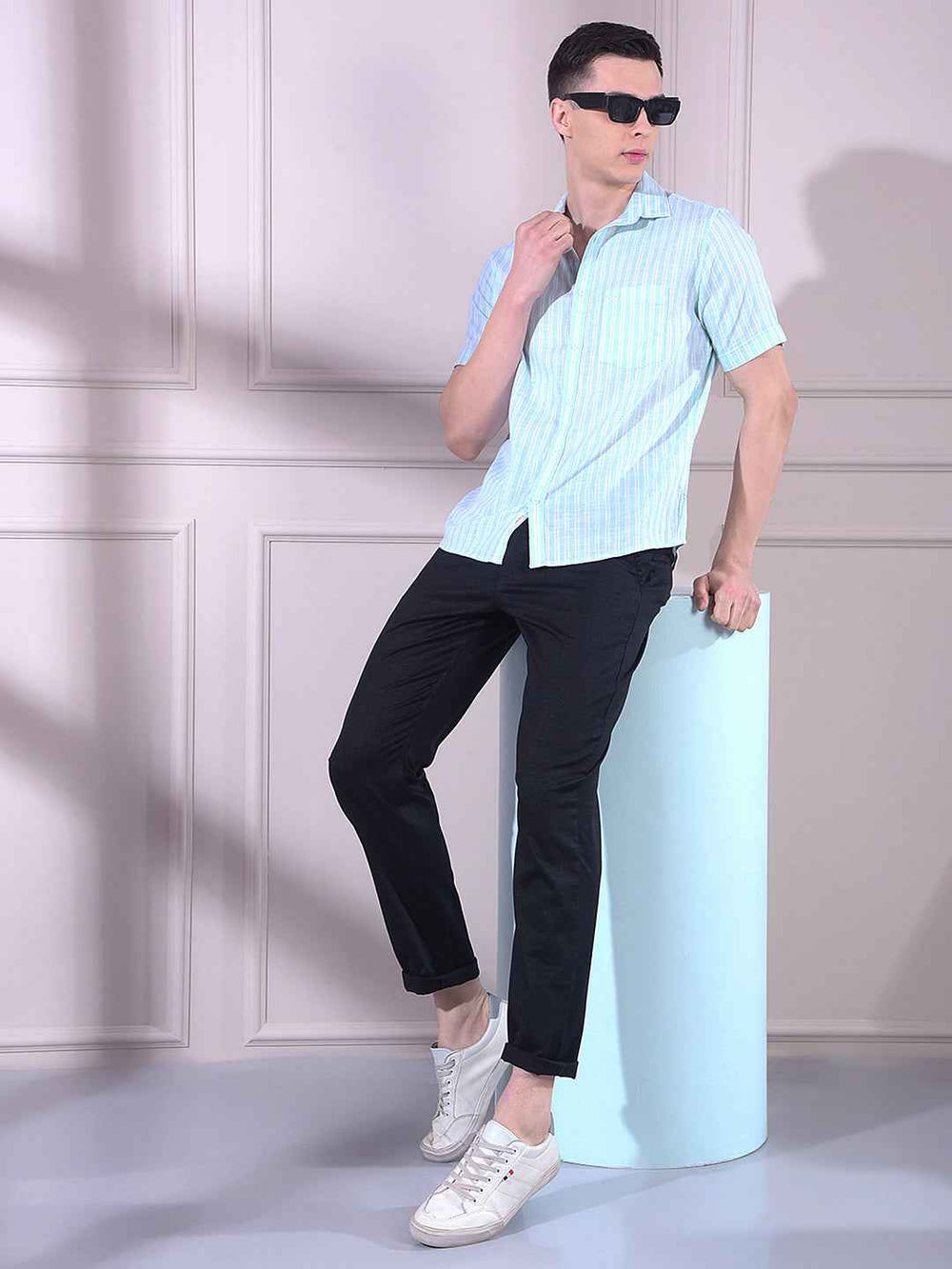 Green 100% Cotton Vertical Stripes Shirt