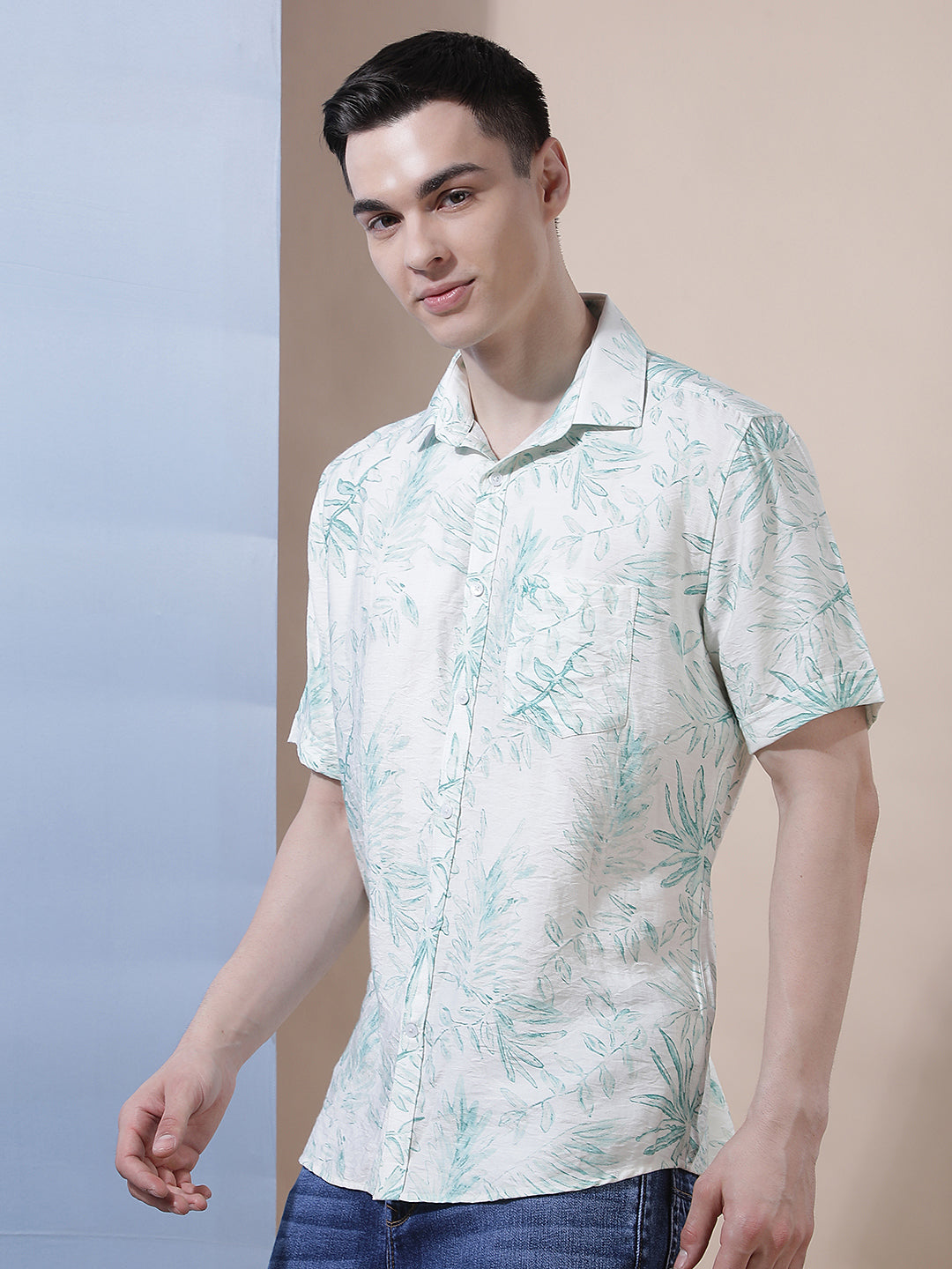 Green Floral Printed Shirt