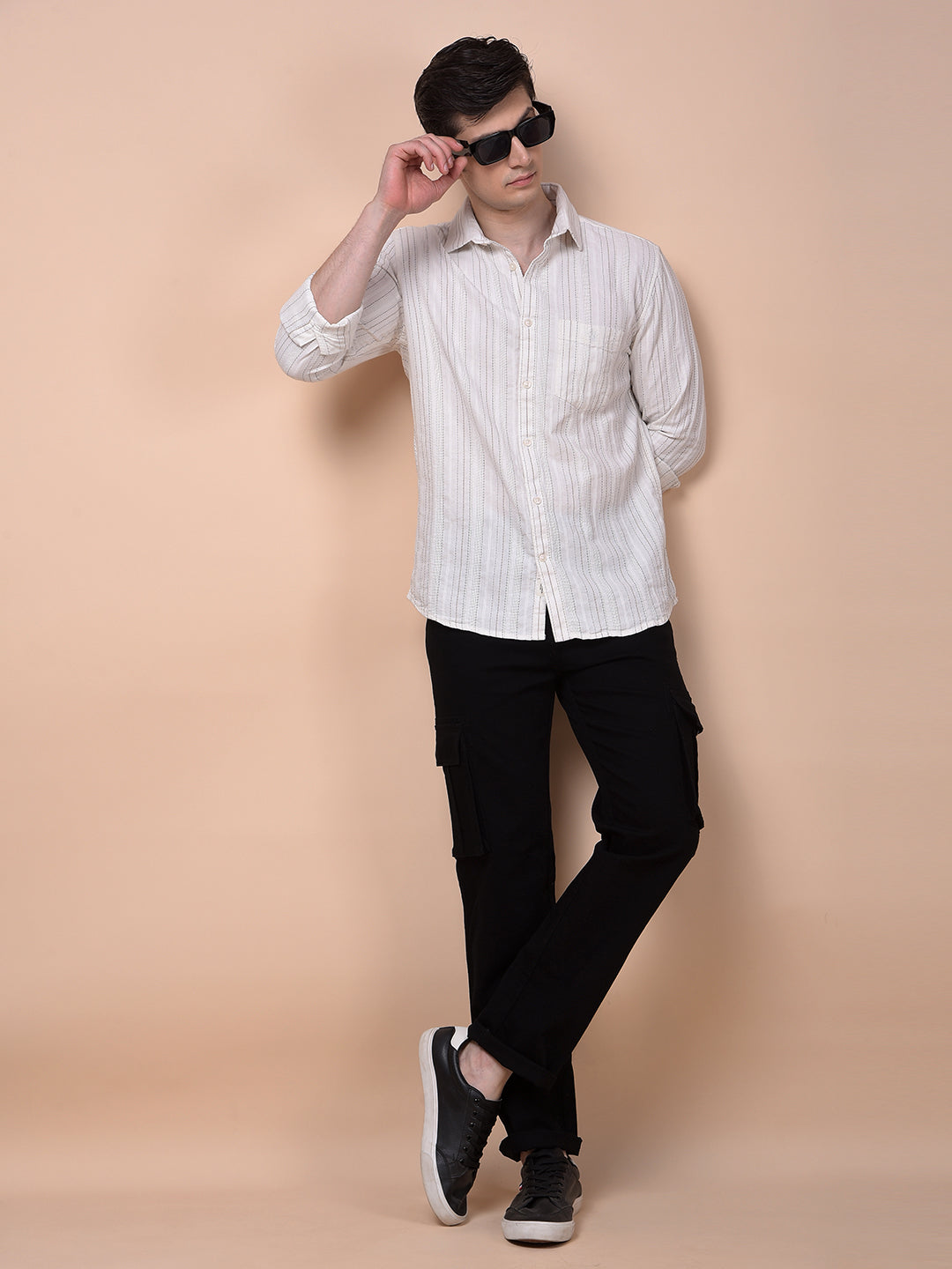 White Vertical Stripes 100% Cotton Shirt