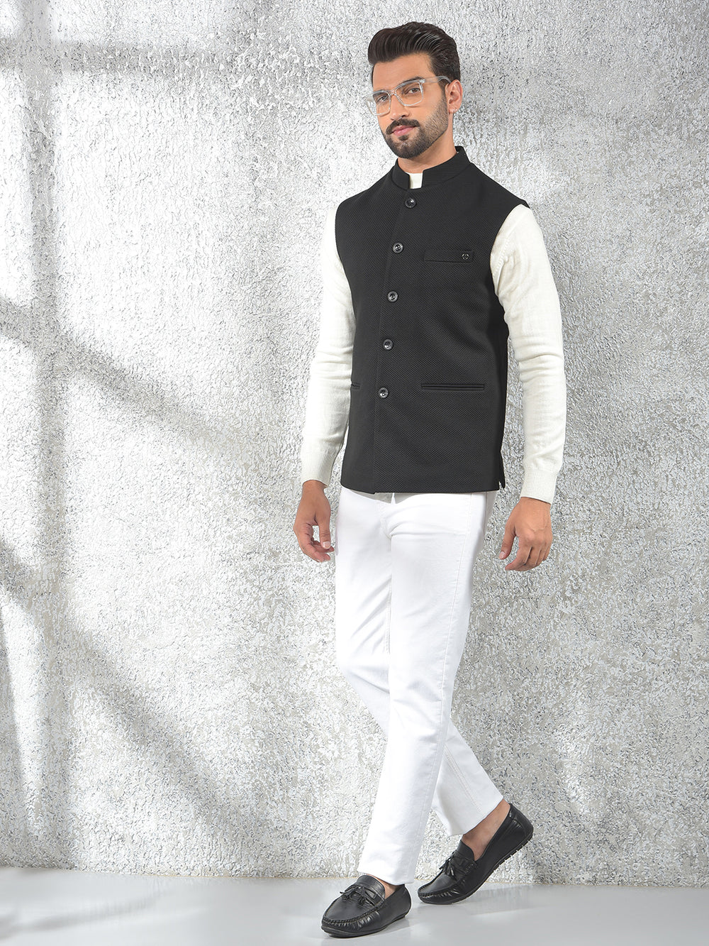 Black Jacquard Waist Coat
