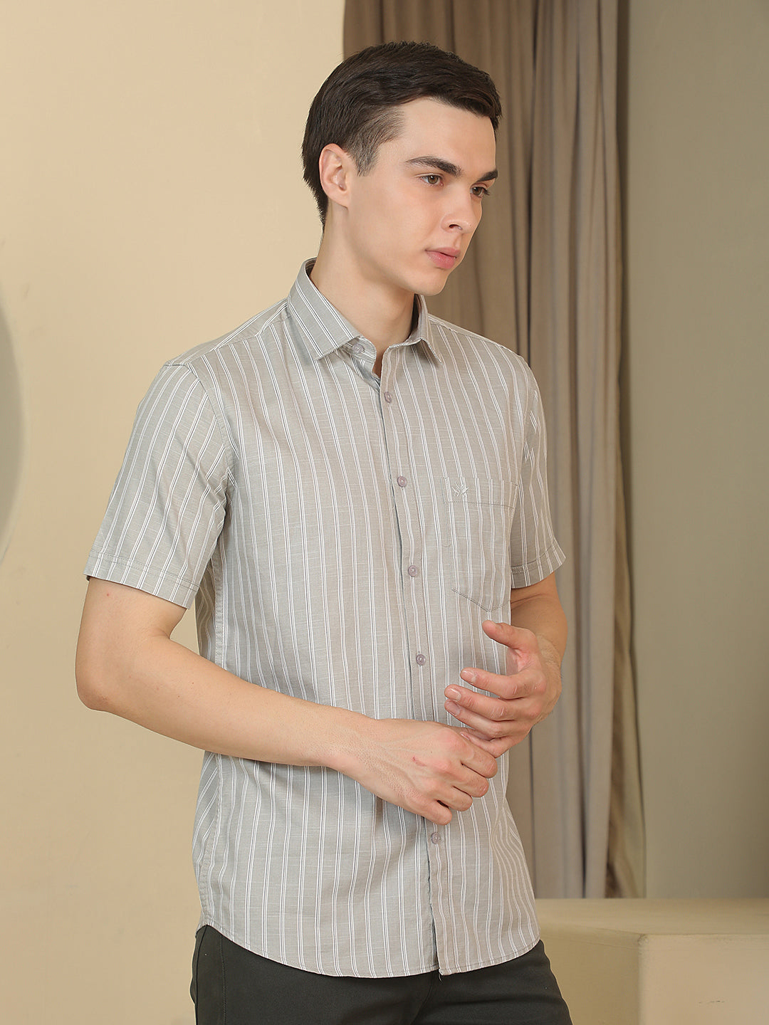 Grey Vertical Striped Shirt