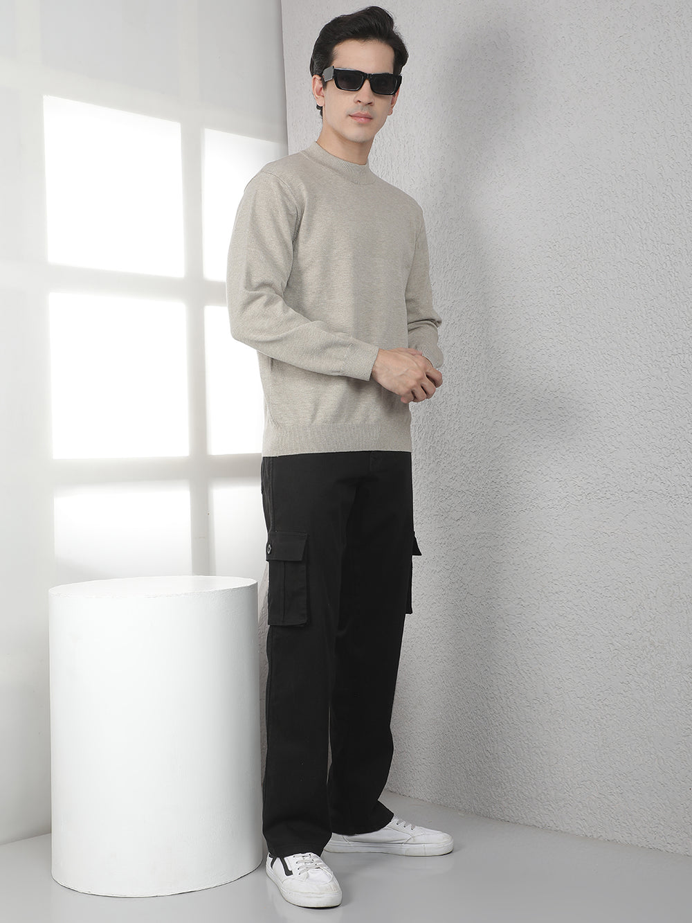Beige High Neck Sweater