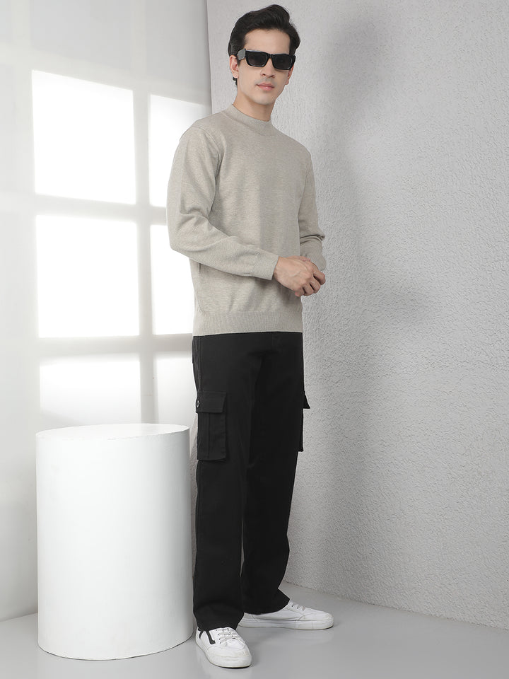 Beige High Neck Sweater