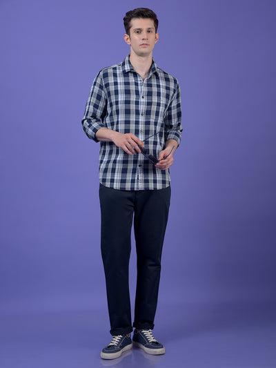 Navy Blue Checked 100% Cotton Shirt