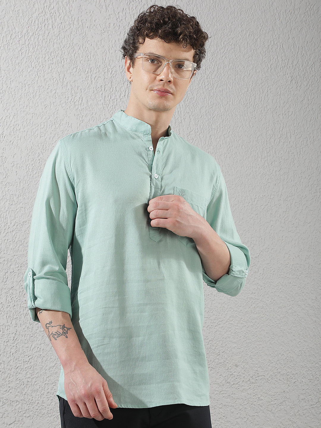 Modern Moss Green Linen Kurta