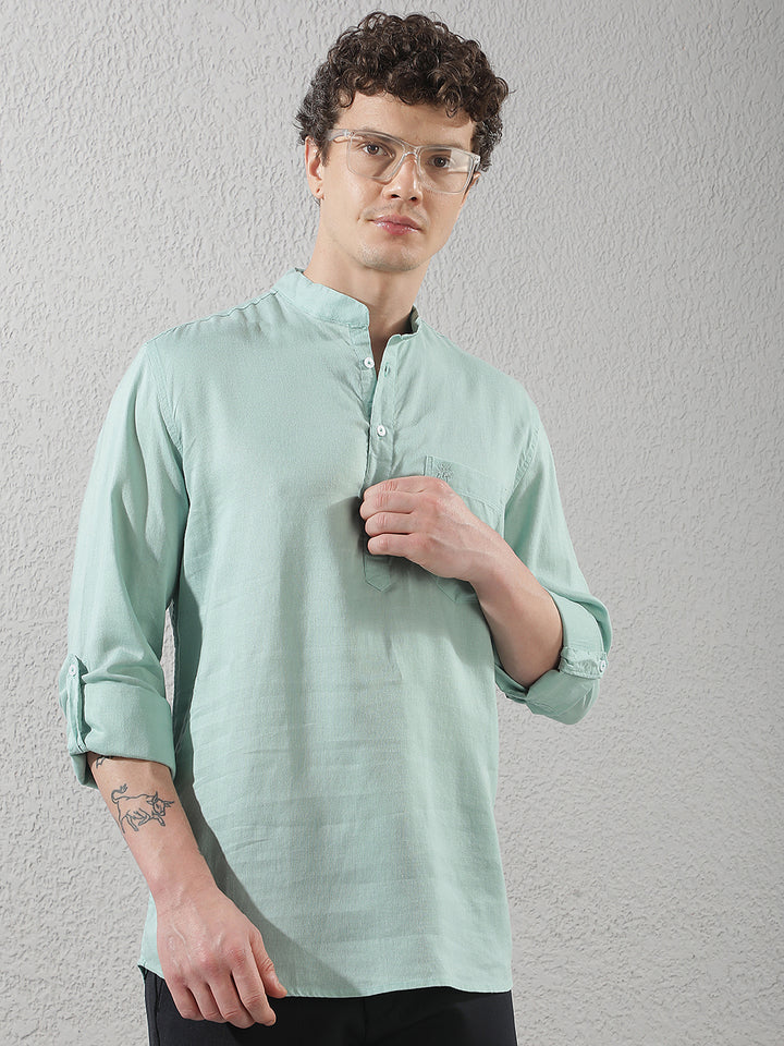 Modern Moss Green Linen Kurta