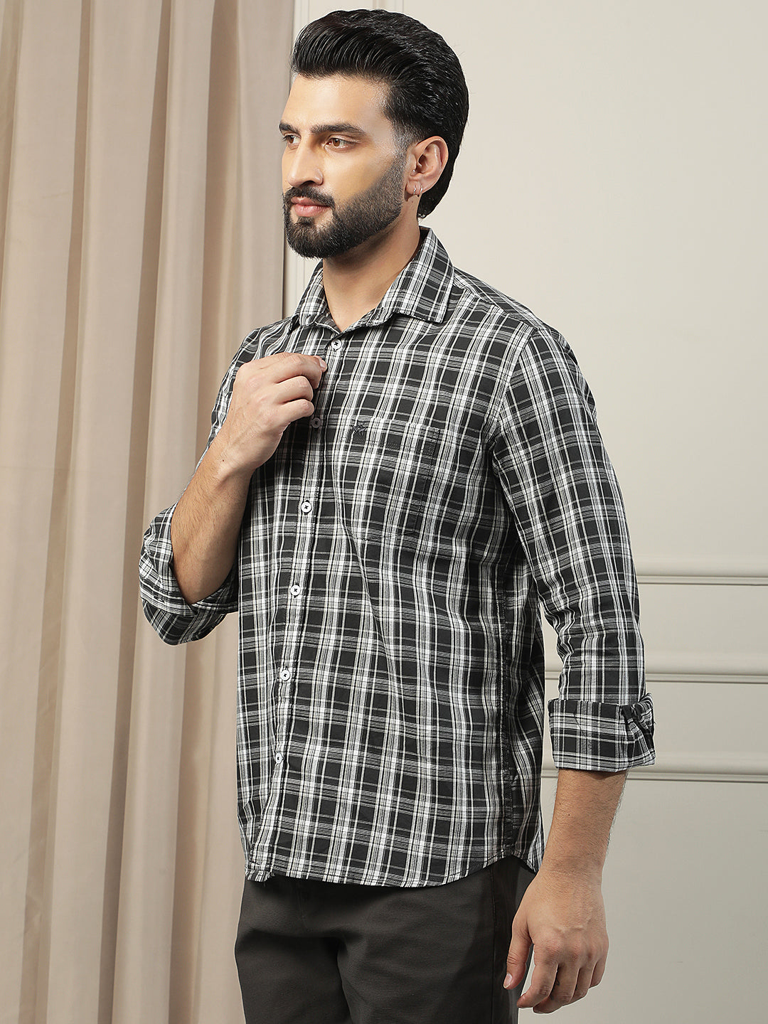 Black Checked 100% Cotton Shirt