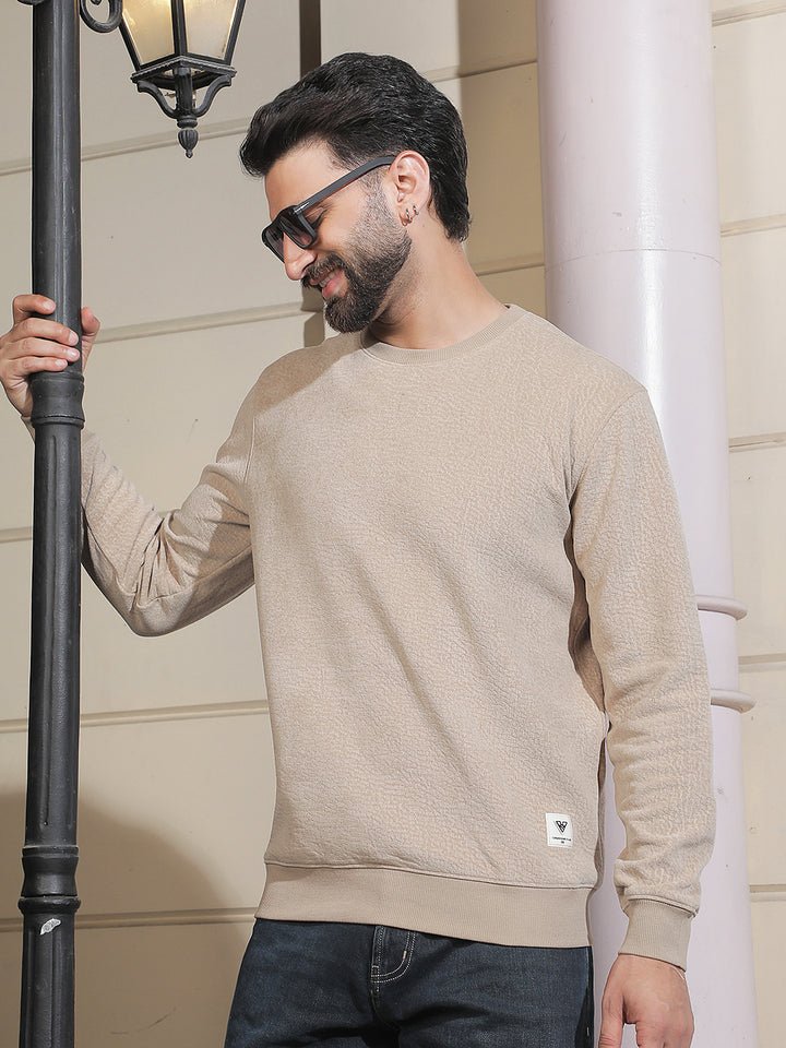Sleek Cream Beige Jacquard Sweatshirt