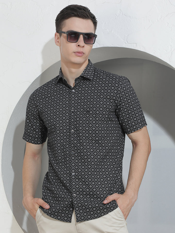 Black Geometric Print Shirt