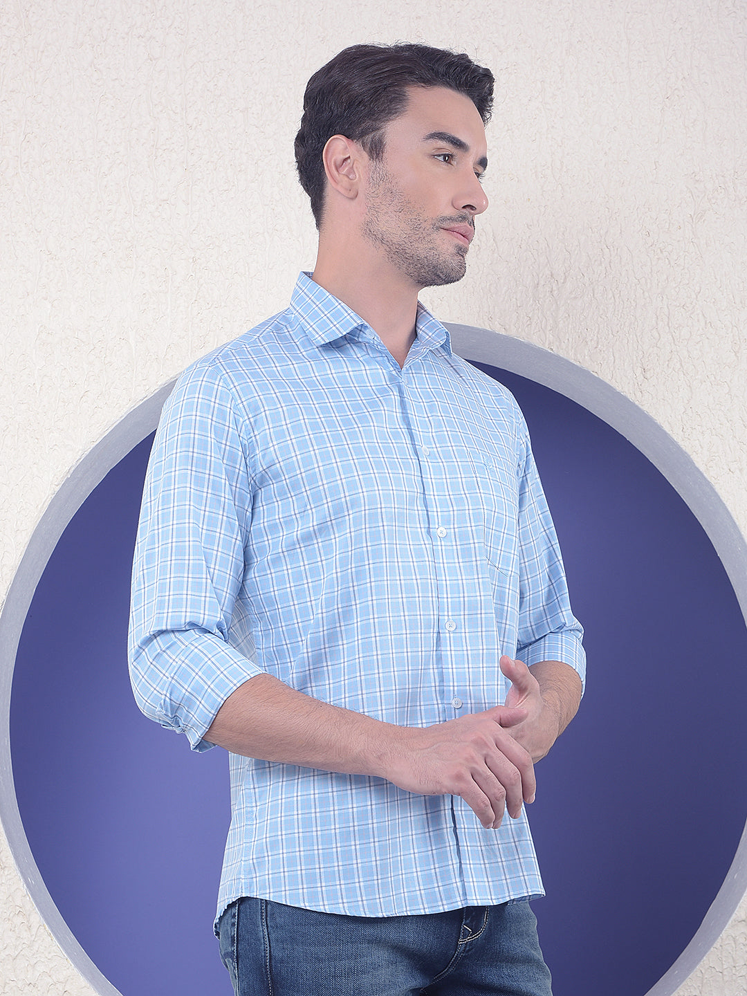 Blue Checked 100% Cotton Shirt