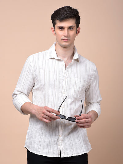 White Vertical Stripes 100% Cotton Shirt