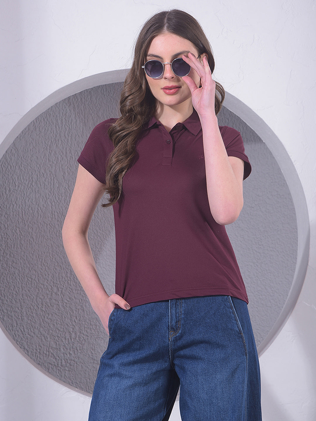 Wine Polo Neck T-Shirt