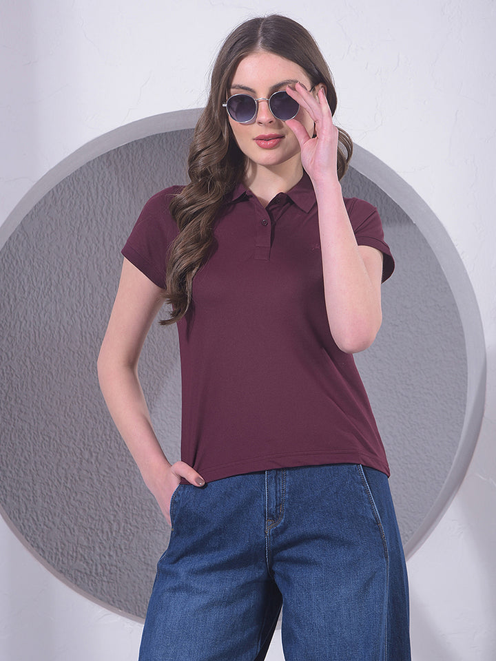 Wine Polo Neck T-Shirt