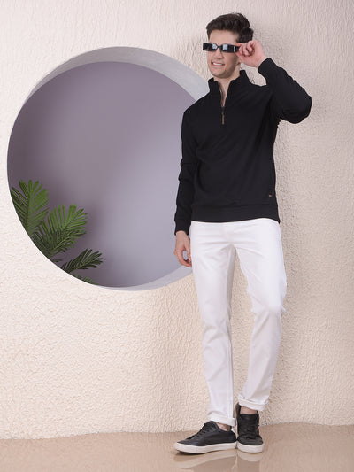Black Half-Zip High-Neck Sweatshirt