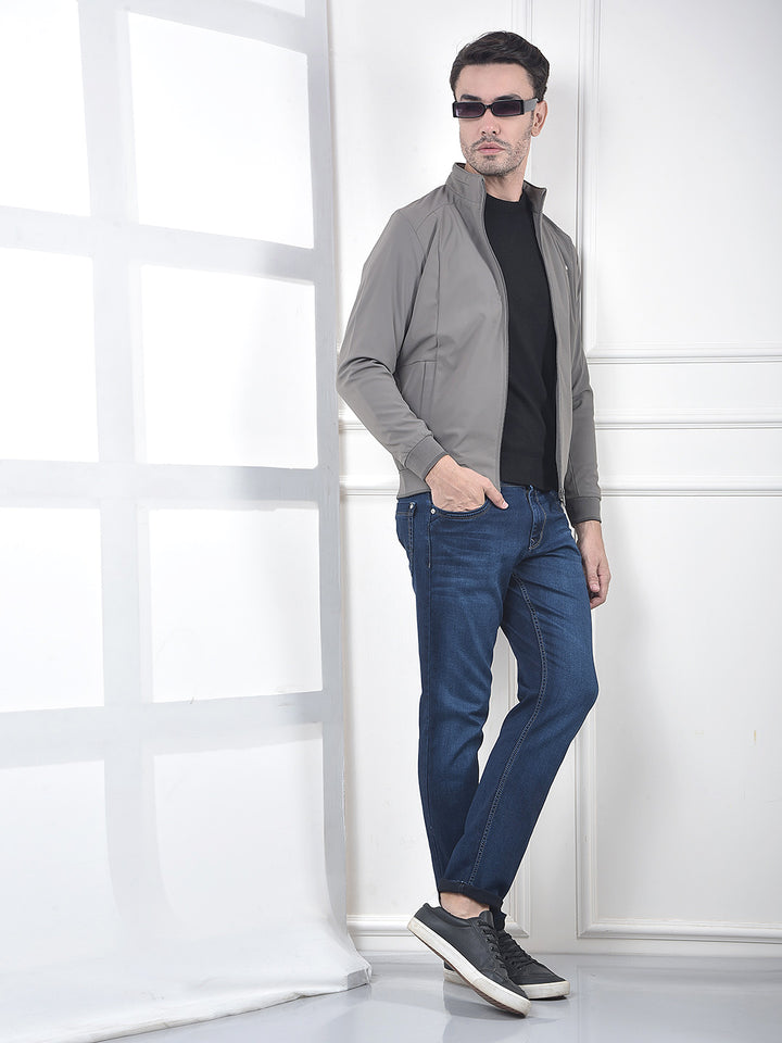 Grey Full-Zip Bomber Jacket