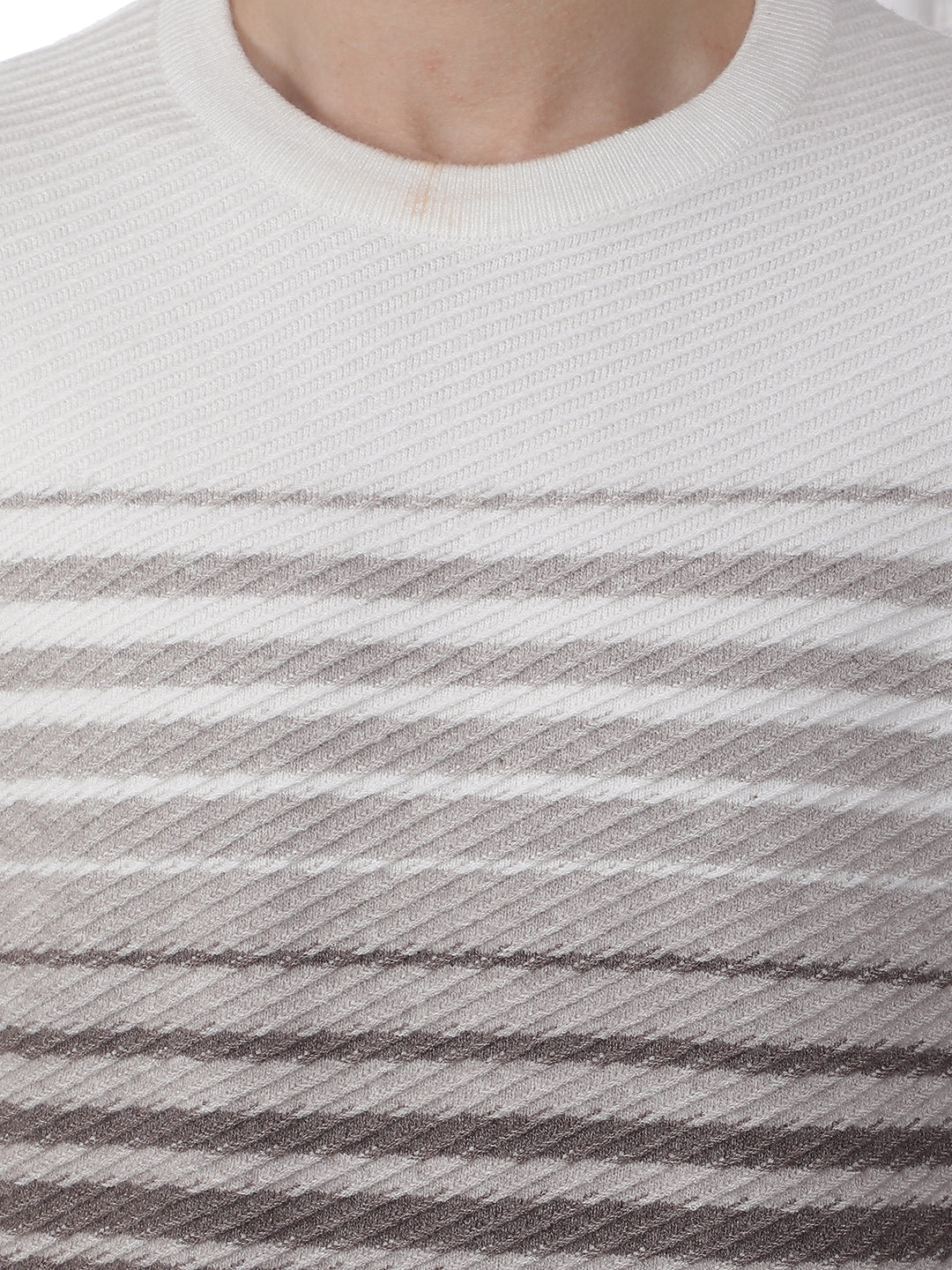 Brown Horizontal Stripes Round Neck Sweater