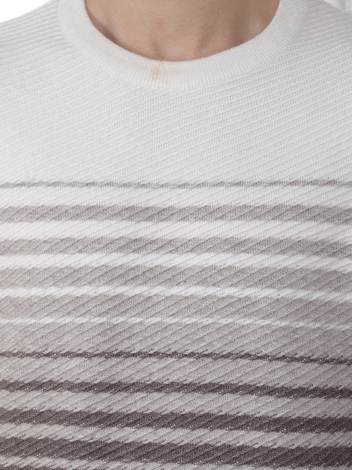 Brown Horizontal Stripes Round Neck Sweater
