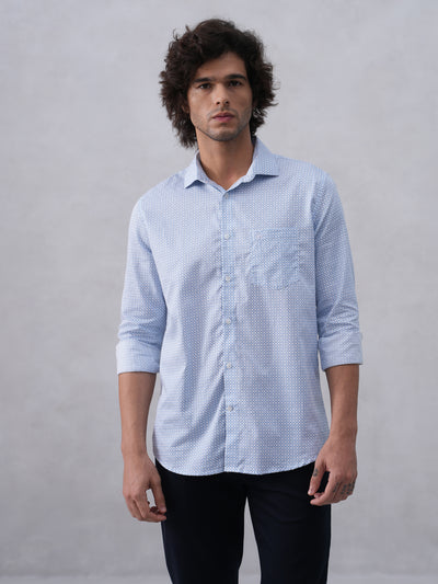 Blue Printed 100% Cotton Shirt