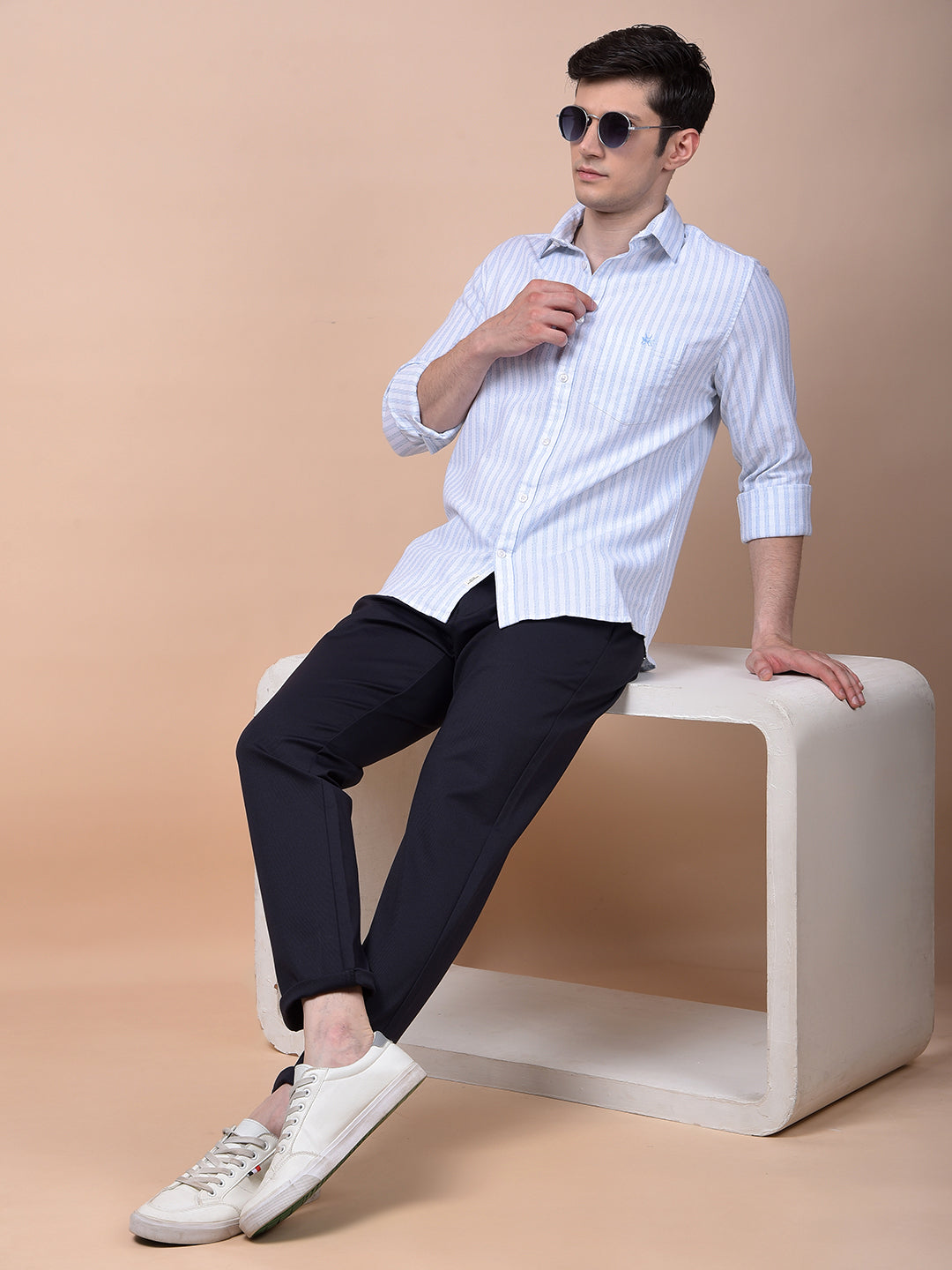 Blue Vertical Stripes 100% Cotton Shirt