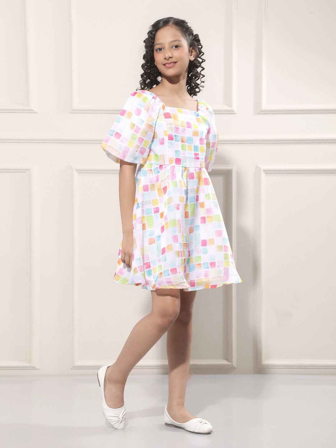Abstract Print Multicolor Square Neck Dress