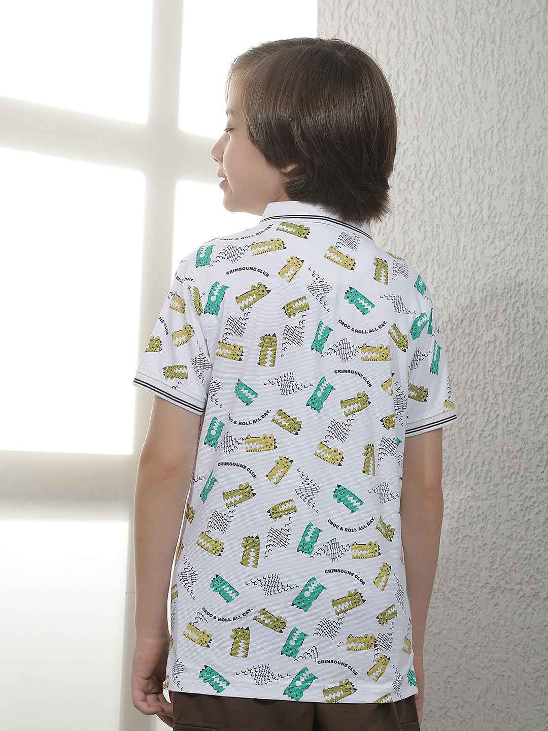 White Abstract Print Polo T-Shirt