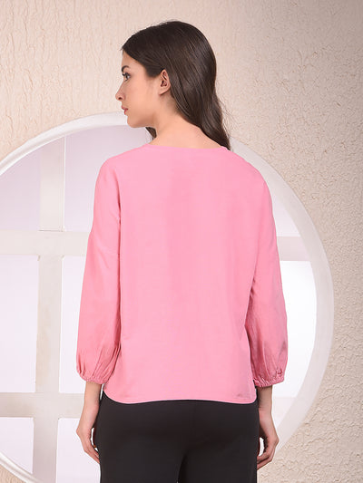 Pink Embroidered V-Neck Top