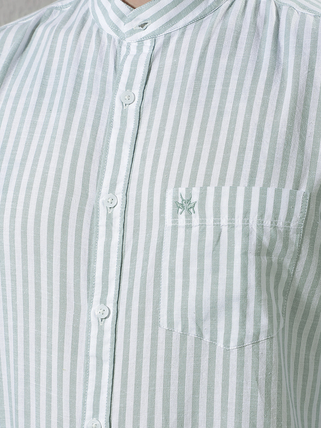 Green Linen Verical Stripes Shirt