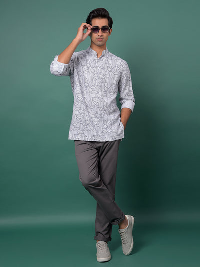 Grey Floral Print Kurta