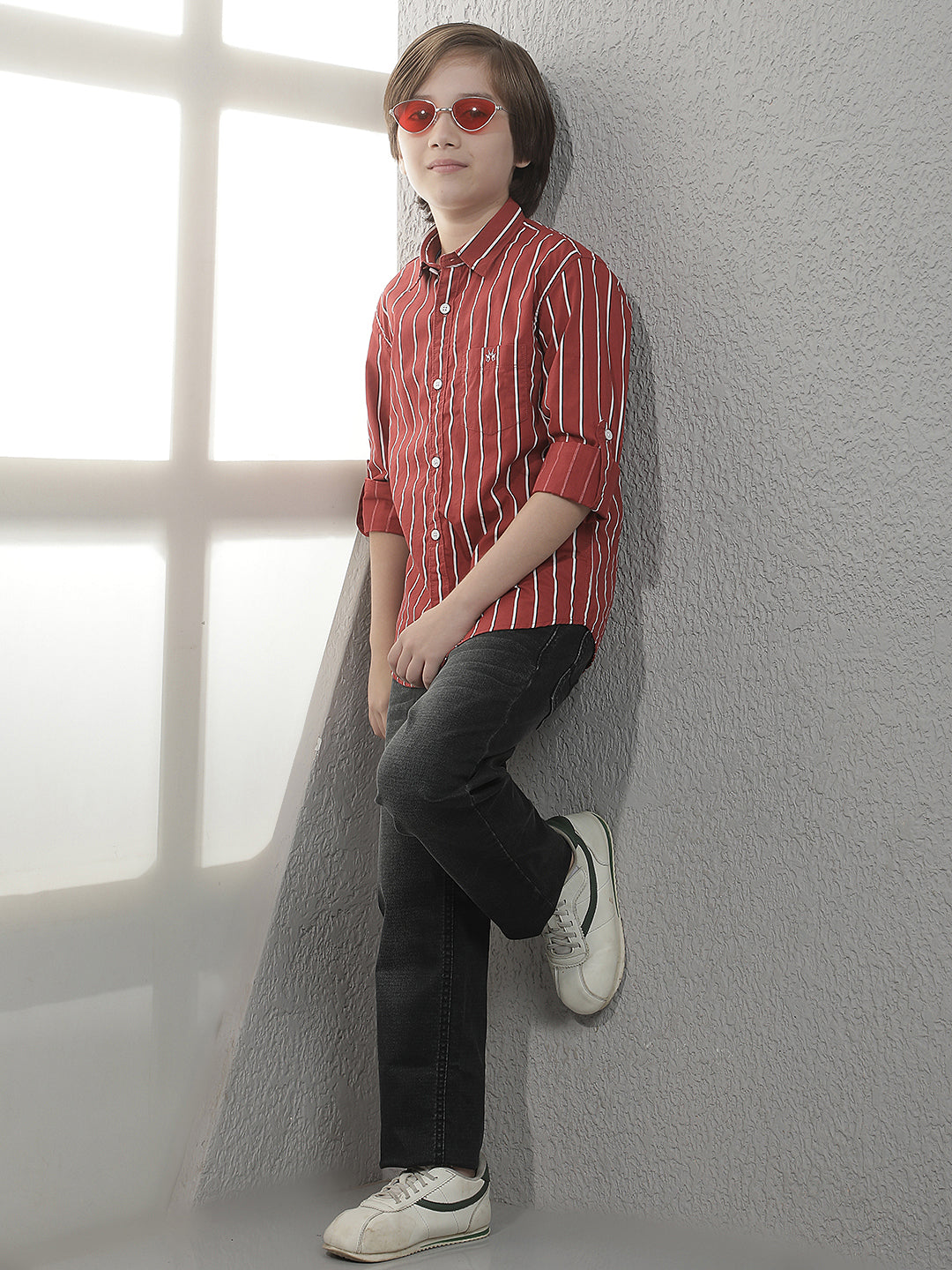 Red Vertical Stripes 100% Cotton Shirt