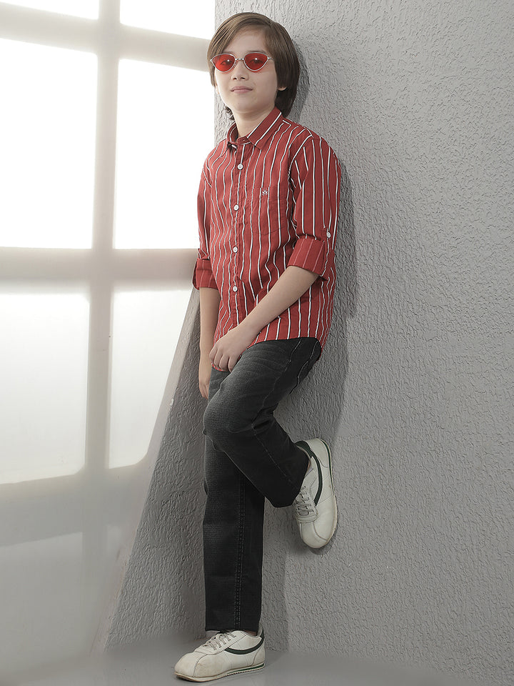 Red Vertical Stripes 100% Cotton Shirt