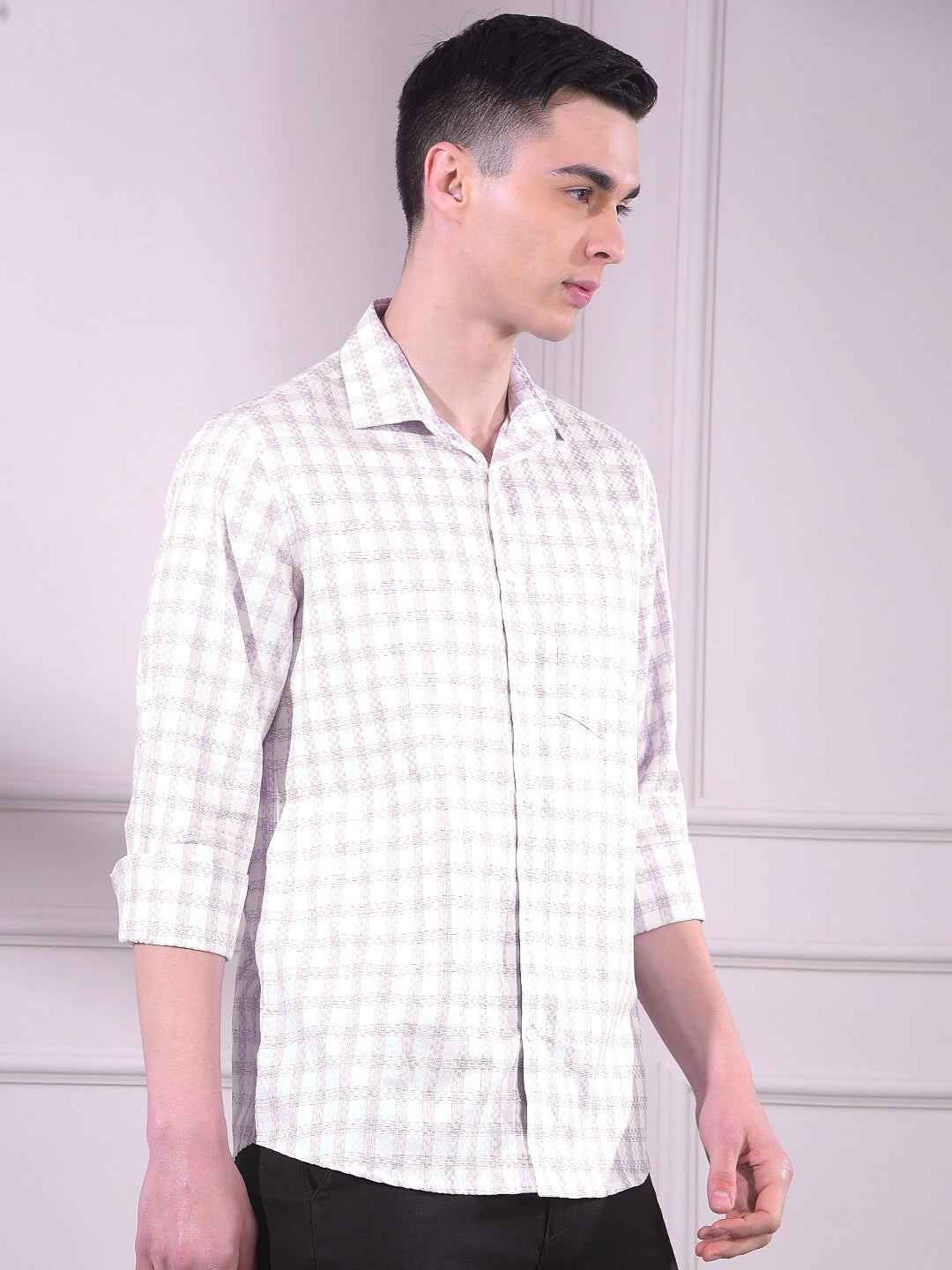 Brown Checked 100% Cotton Shirt