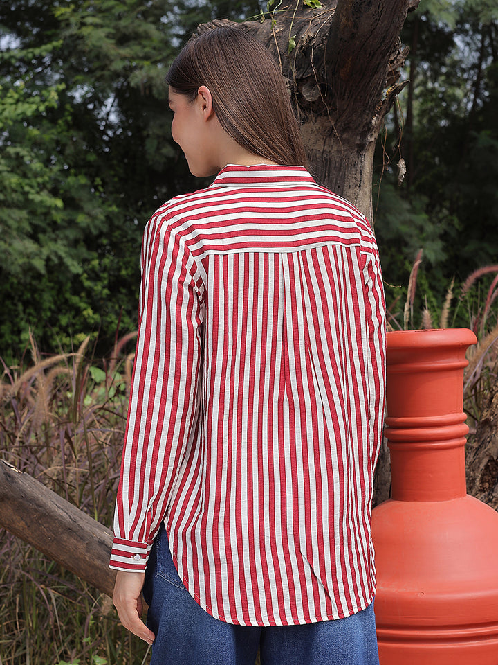 Chic Ruby Red Striped Shirt
