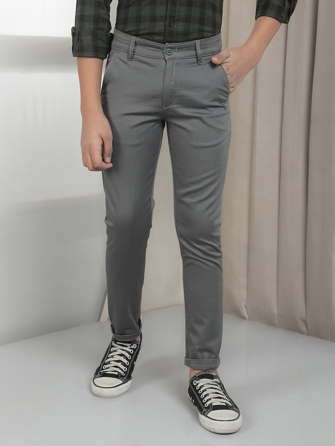 Grey Cotton Stretchable Trousers