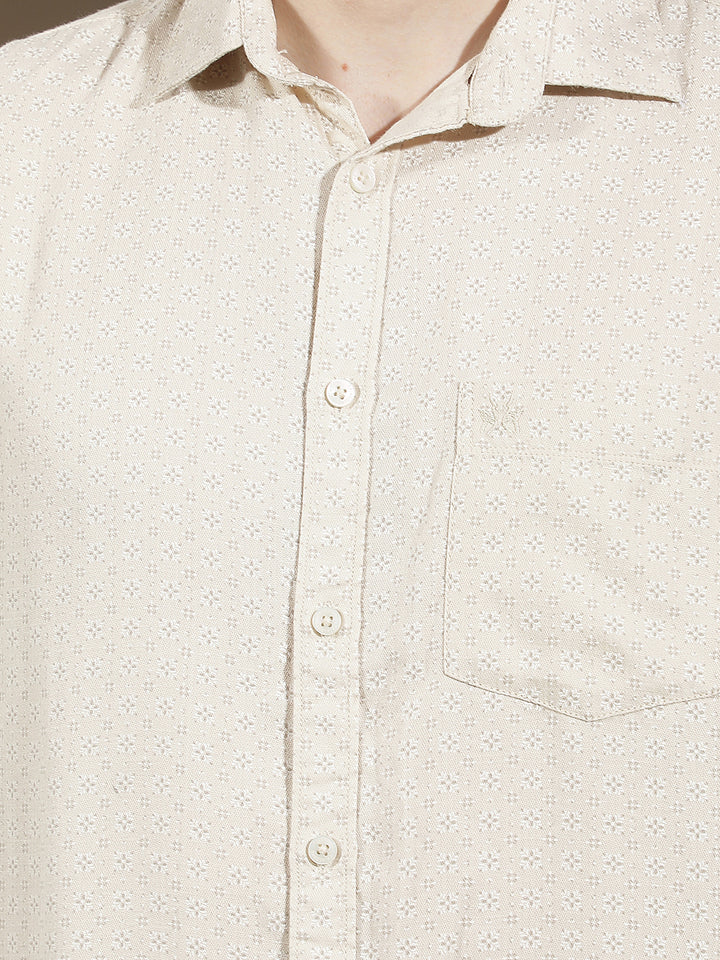 Beige Floral Print Shirt