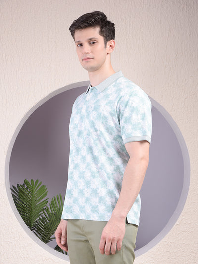 Green Printed Polo Neck 100% Cotton T-Shirt
