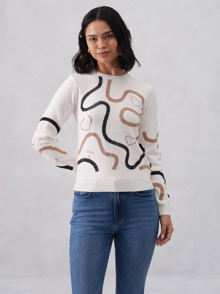 Off White Embroidered Sweater