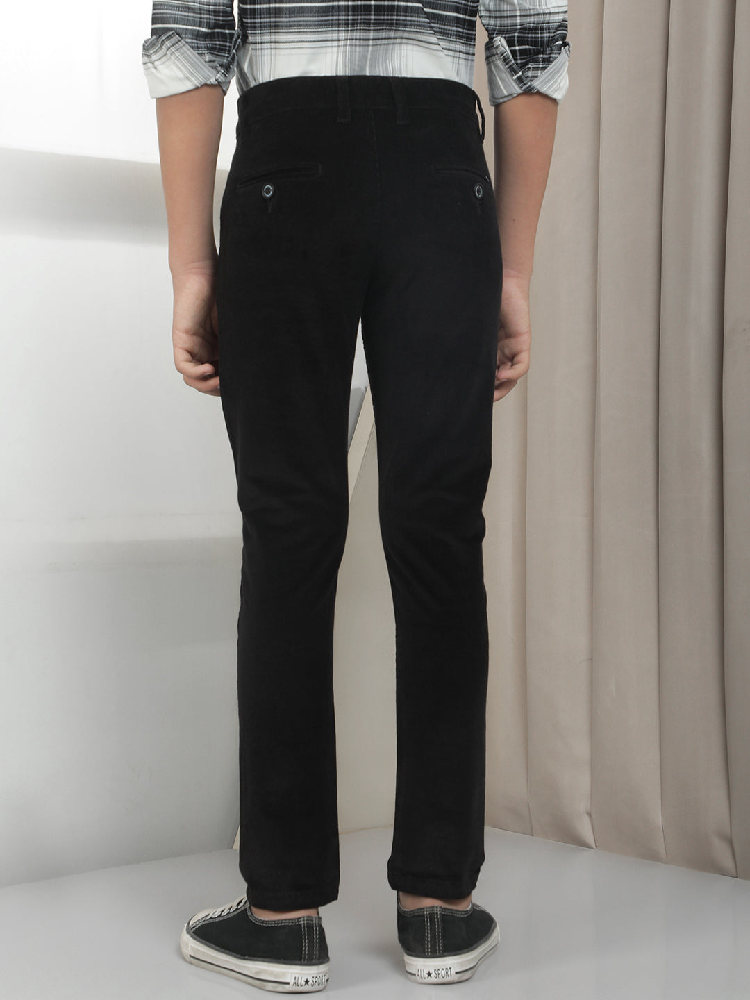 Black Cotton Stretchable Corduroy Trousers