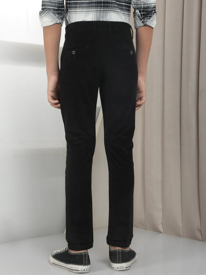 Black Cotton Stretchable Corduroy Trousers