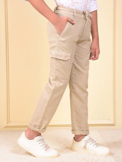 Beige 100% Cotton Cargo Trousers