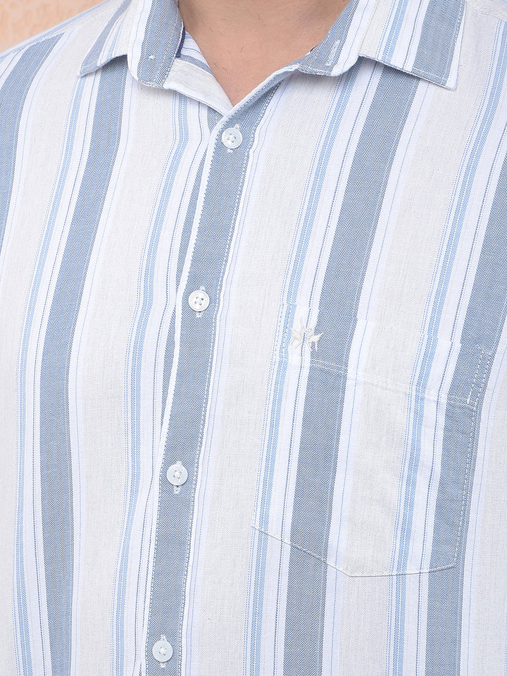 Blue Vertical Stripes 100% Cotton Shirt