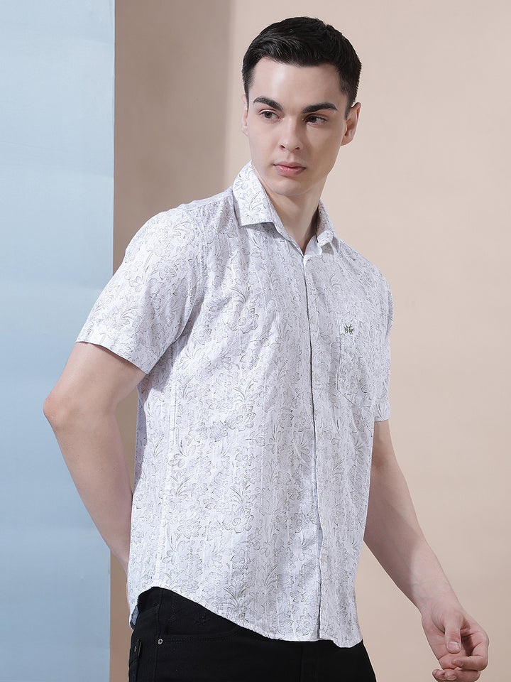 White Floral Print Shirt