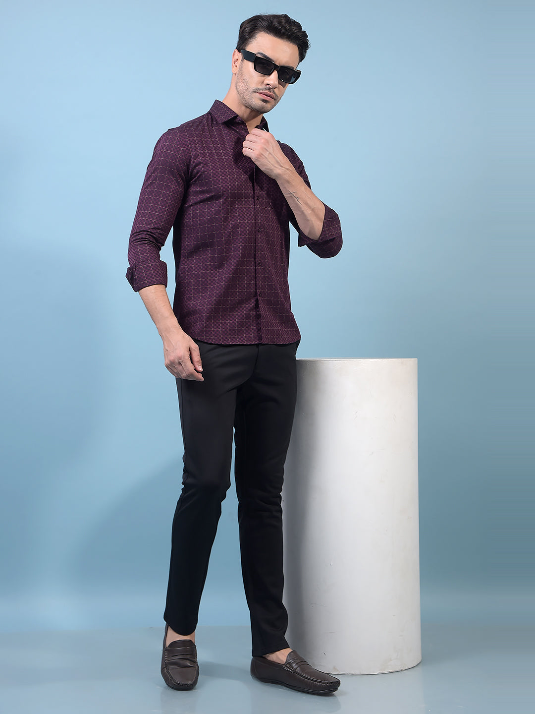 Navy Blue Printed 100% Cotton Shirt-Men Shirts-Crimsoune Club