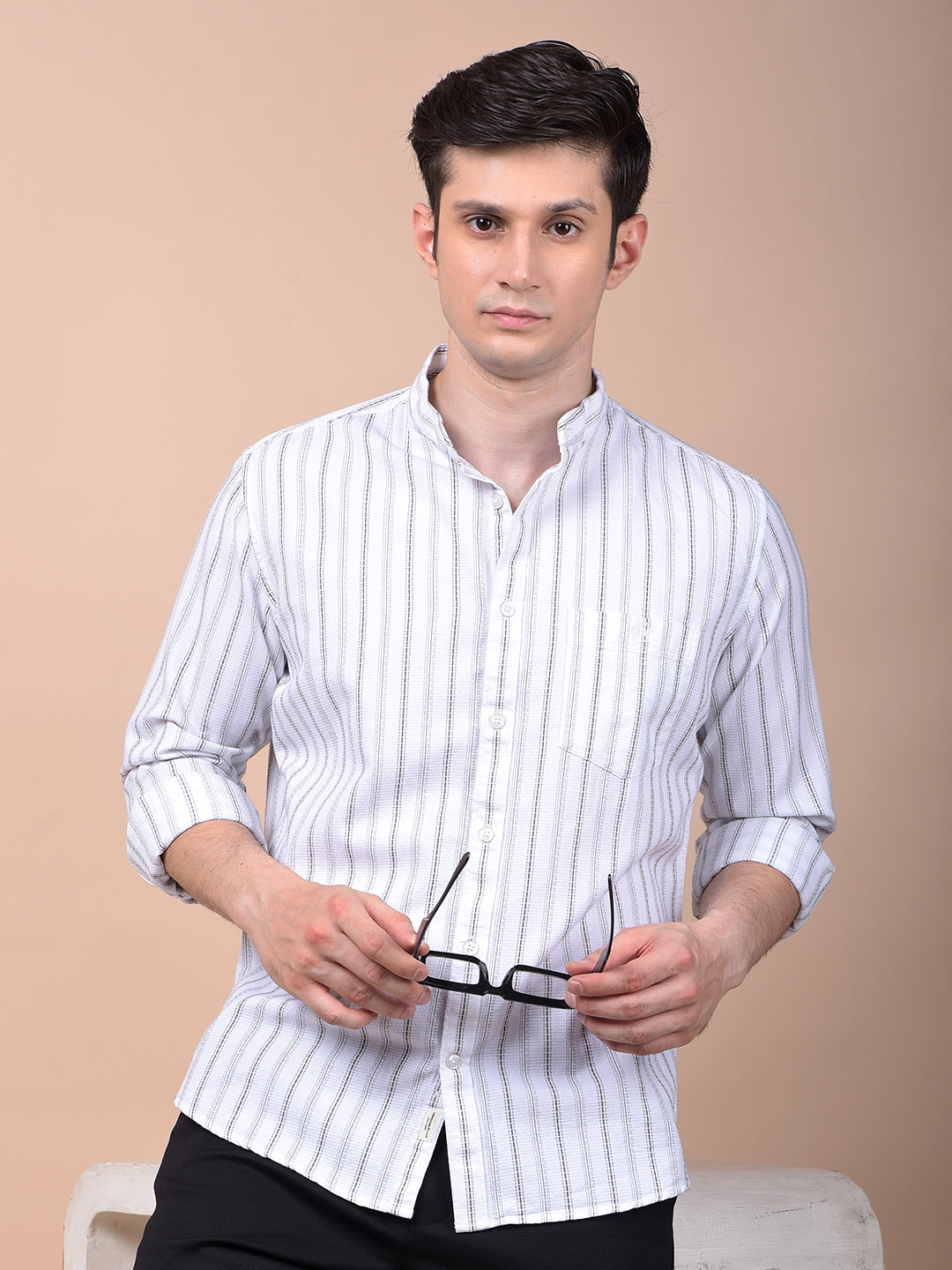 White Vertical Stripes 100% Cotton Shirt