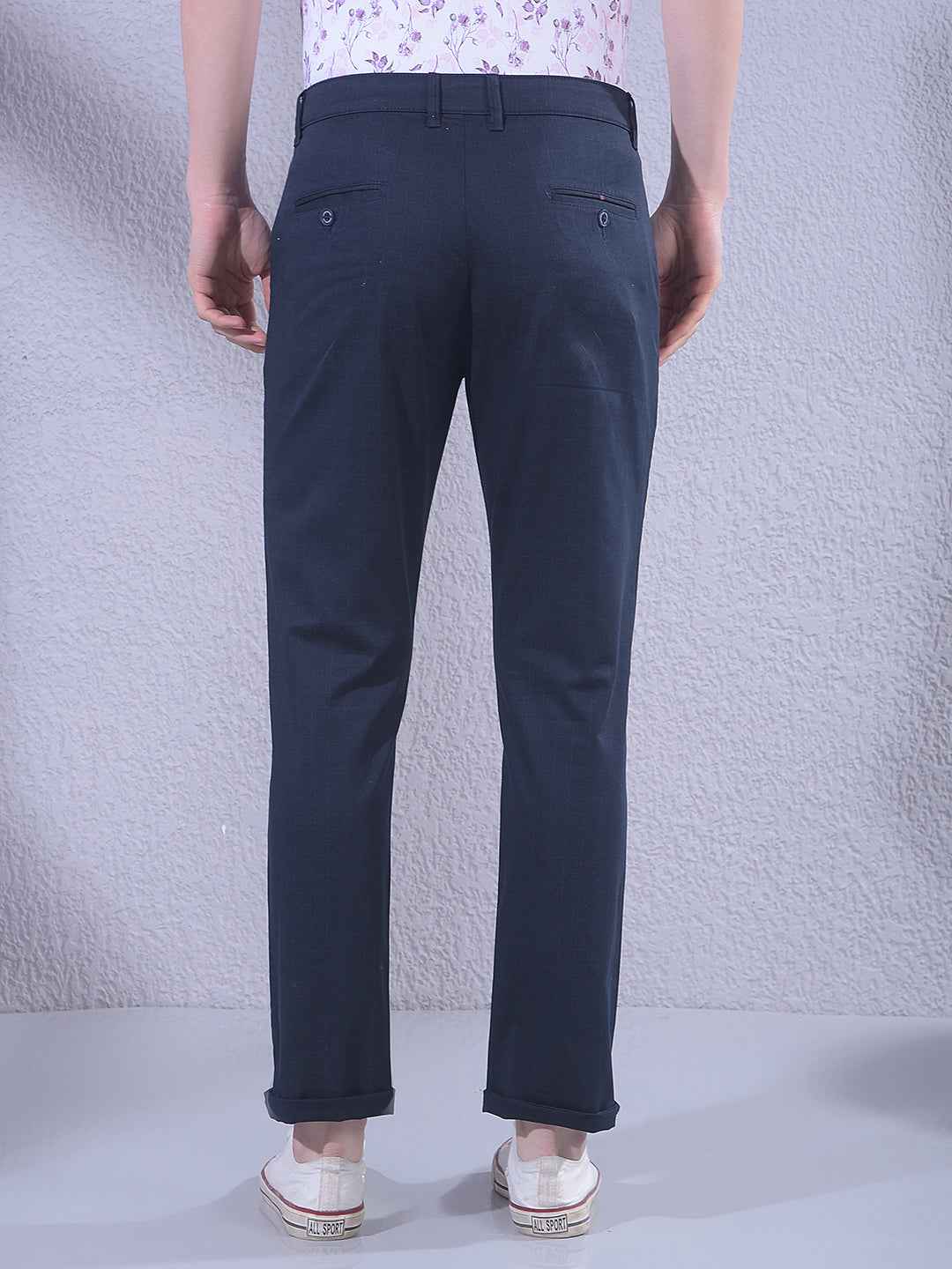 Navy Blue Checked Trousers