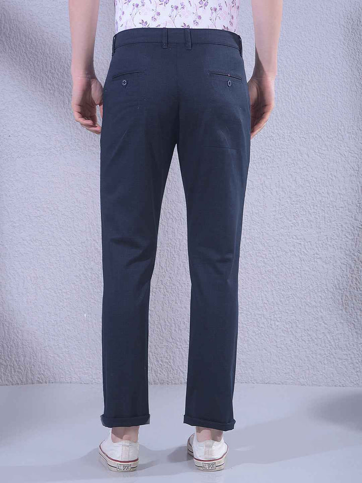 Navy Blue Checked Trousers