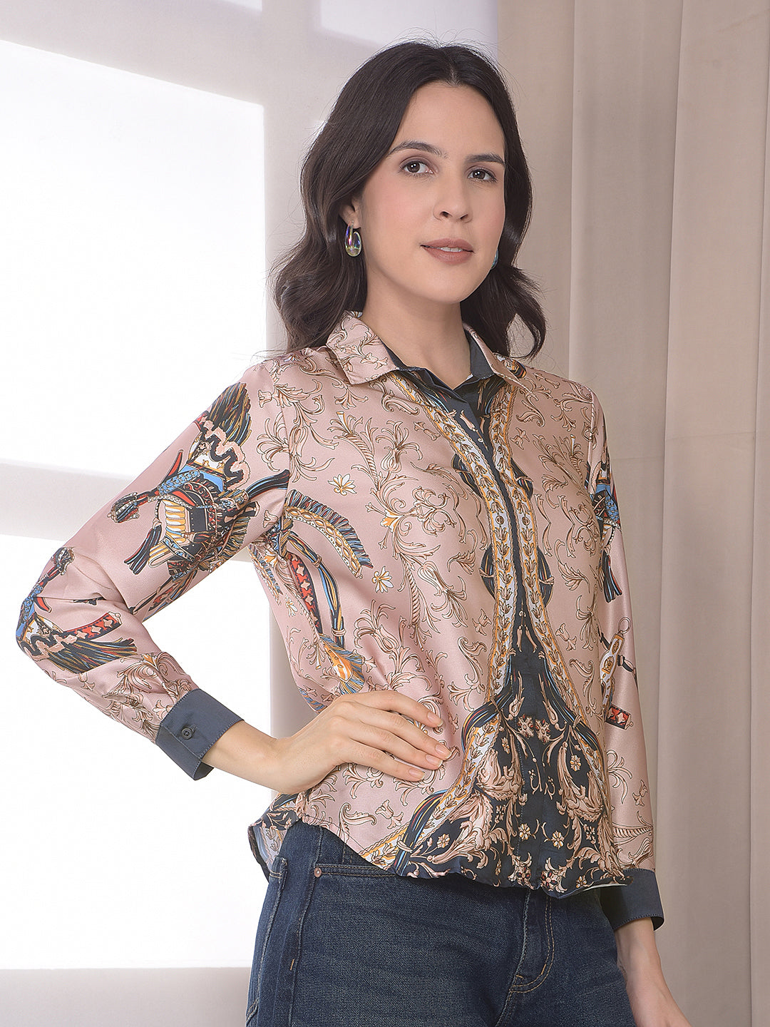 Multi-Color Botanical Print Shirt